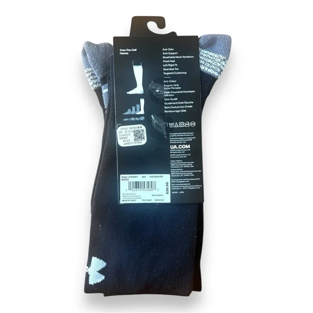 Under Armour Soccer Performance Socks Black Size Large Over the Calf ArmourGrip